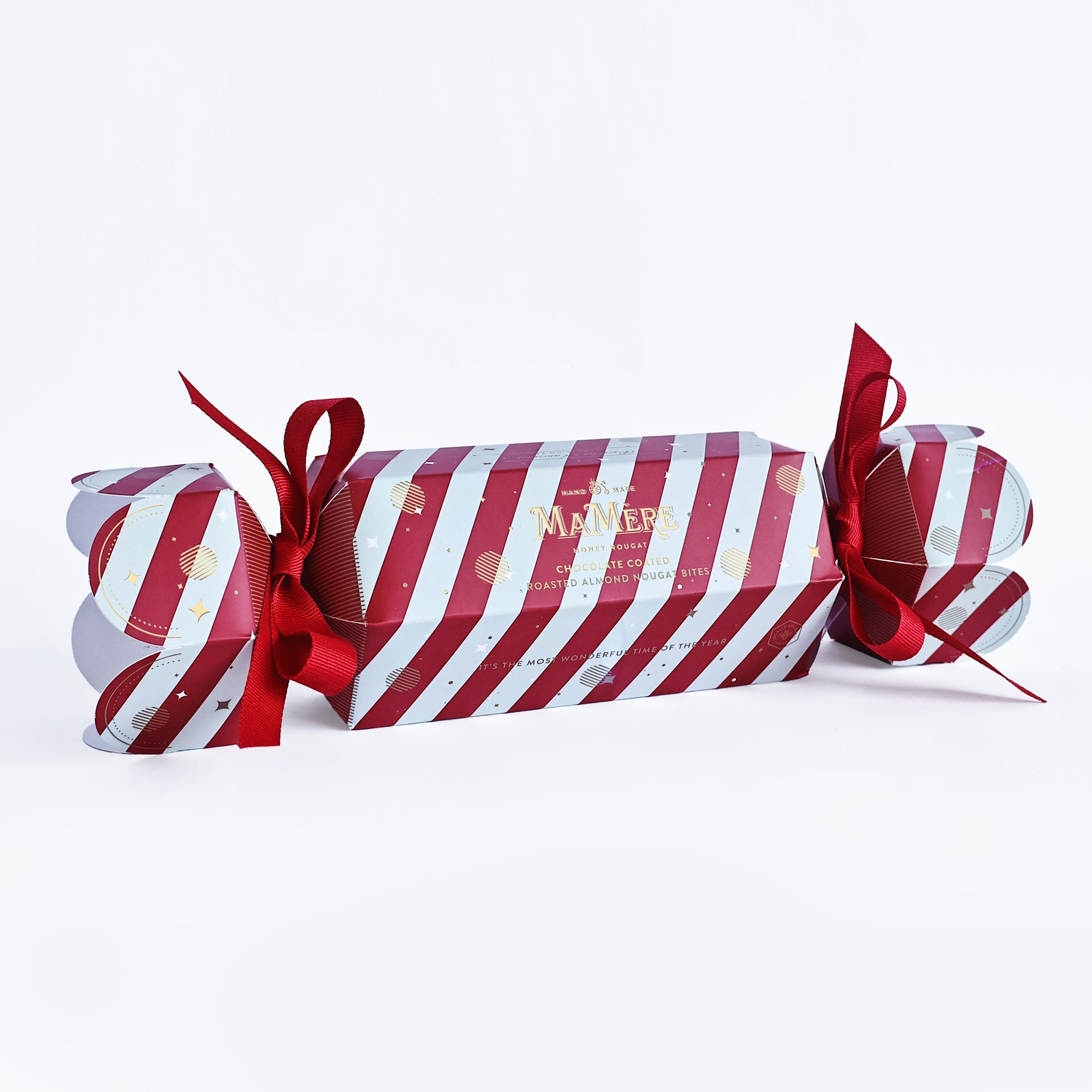 Red & Cream Festive Cracker - Chocolate Coated Almond Nougat
